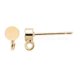 真鍮製スタッドピアスパーツ  垂直ループ付き  フラットラウンド  18KGP本金メッキ  7.5x4mm  穴：1.5mm  ピン：12x0.8mm&nbsp;KK-WH0065-09A-G