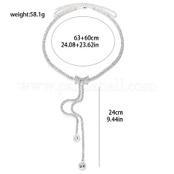 女性用リボン結び合金フルクリスタルラインストーンタッセルウエストベリーチェーン  プラチナ  630mm&nbsp;FS-WG8B8BC-02