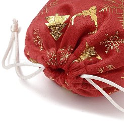 金箔押しクリスマスベルベット収納バッグ  巾着袋  長方形  レッド  鹿  18x13x0.01cm&nbsp;ABAG-Q053-01A-03B