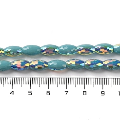 ABカラーメッキ電気メッキビーズ連売り  多面カット  オーバル  ライトシーグリーン  10x6mm  穴：1.2mm  約60個/連  24.02''（61センチメートル）&nbsp;EGLA-H104-03F