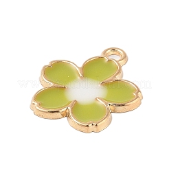 ラックメッキ合金ペンダント  エナメル  ゴールドカラー  花のチャーム  黄緑  27.5x24x2mm  穴：3mm&nbsp;FIND-C059-01G-02