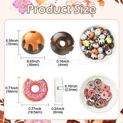 プリントウッドビーズ  丸型/ドーナツ型  ミックスカラー  16~19.5x16~18x6~15mm  穴：2.5~4mm  100個/セット&nbsp;WOOD-CJ0002-56