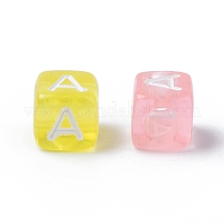 透明な大穴アクリルヨーロピアンビーズ  水平穴  文字付きのキューブ  ミックスカラー  6x6x6mm  穴：3.5~4mm  約3200~3600個/500g&nbsp;TACR-Q005-6mm-M