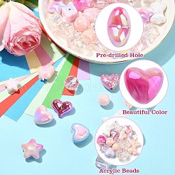 UVメッキアクリルビーズ  混合図形  ピンク  8~26x8~30x8~15mm  穴：1.8~3mm  約40個/セット&nbsp;FIND-CJC0010-90A