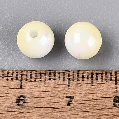 電気メッキ加工されたツートンカラーの不透明プラスチックビーズ  ラウンド  ライトゴールデンロッドイエロー  8mm  穴：1.8mm  約2083個/500g&nbsp;KY-N025-66A