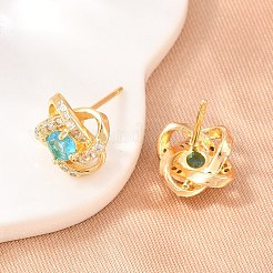 真鍮製 マイクロパヴェ キュービックジルコニア スタッドピアス 女性用  花  カドミウムフリー＆鉛フリー  長持ちメッキ  ラックめっき  18KGP本金メッキ  ミックスカラー  10x10mm&nbsp;KK-A305-10G