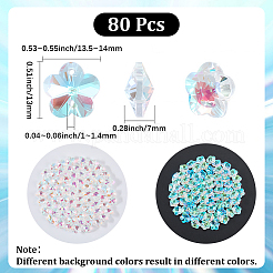 透明ファセットガラスコネクターチャーム80個  クリアAB  花  13x13.5~14x7mm  穴：1~1.4mm&nbsp;GLAA-SP0001-88B-02
