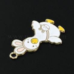ライトゴールドトーン合金エナメルチャーム  ウサギの耳アヒルのチャーム  ホワイト  33.5x21x1.3mm  穴：2mm&nbsp;ENAM-C013-01D