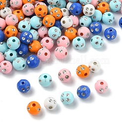 150個の不透明なアクリルビーズ  ライン入り  ラウンド  シアン  8mm  穴：2mm&nbsp;MACR-YW0004-21A