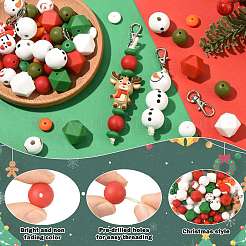 クリスマスのDIYペンダントデコレーションキット  シリコーン焦点ビーズを含む  木材ヨーロッパのビーズ  ジュートコード  合金製回転式ナスカンカニカン  ミックスカラー  30.5x11mm  穴：5x10mm&nbsp;DIY-FS0010-31
