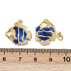 真鍮エナメルの魚のペンダント  海の動物チャーム  丸カン付き  ゴールドカラー  ラックめっき  カドミウムフリー＆鉛フリー  長持ちメッキ  ブルー  18x17.5x5.5mm  穴：3.4mm&nbsp;LS-KK-I377-05G-A01