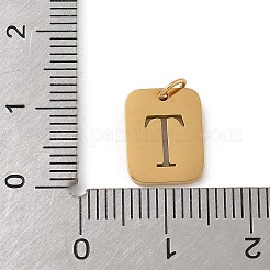 304ステンレススチールチャーム  丸カン付き  ゴールドカラー  文字チャーム付きの長方形  文字t  12.5x9.5x1.5mm  穴：3mm&nbsp;STAS-R001-01G-T