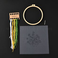 DIY透明生地刺繡キット  ポリウレタン弾性繊維とプラスチックフレーム＆鉄針＆色糸付き  キクの柄  21x20x0.9cm  内径：18のCM&nbsp;DIY-K032-77