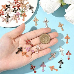 50本合金エナメルペンダント  クロス  ライトゴールド  ミックスカラー  25x14x2mm  穴：1.8mm&nbsp;ENAM-YW0006-50