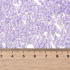 透明なガラスの丸いシードビーズ  色の内側  ラウンド  ライラック  6/0  4x3mm  穴：1.2mm  約161個/10g&nbsp;X1-SEED-B001-05A-28