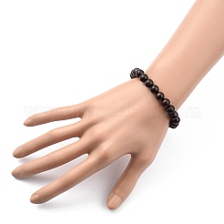ユニセックス天然木ビーズストレッチブレスレット  ラウンド  ブラック  内径：2-1/8インチ（5.5cm）  ビーズ：8.5mm&nbsp;BJEW-JB05463-02