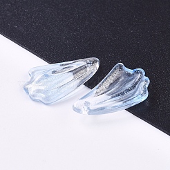 クリアガラスペンダント  グリッターパウダー付き  葉  ライトブルー  20x11x4.5mm  穴：1.2mm&nbsp;GLAA-L027-H06