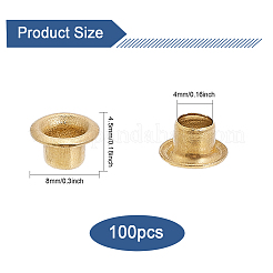 真鍮製バッグ材料アイレットリングパーツ  製袋用  フラットラウンド  ゴールドカラー  0.8x0.45cm  穴：4mm  100個/袋&nbsp;KK-WH0058-15