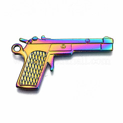 レインボーカラーアロイペンダント  カドミウムフリー＆鉛フリー  拳銃  23x41x2mm  穴：2mm&nbsp;PALLOY-S180-018-RS