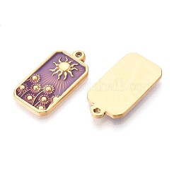 304ステンレスペンダント  エナメル  太陽と花のチャームが付いた長方形  14KGP本金メッキ  オールドローズ  25.5x13.5x2.5mm  穴：1.5mm&nbsp;STAS-N109-150B-G