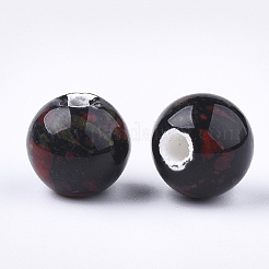 手作りの陶器ビーズ  ファンシーアンティーク施釉磁器  ラウンド  ミックスカラー  10.5x9.5mm  穴：2.5mm&nbsp;X-PORC-Q262-03