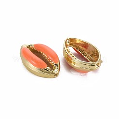 合金エナメルビーズ  カウリーシェルシェイプ  ライトゴールド  サンゴ  16.5x10x4.5mm  穴：1.2mm&nbsp;PALLOY-T065-25E