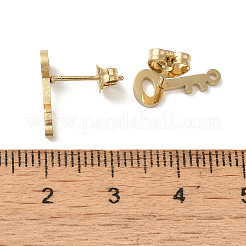 イオンプレーティング（IP）304ステンレススチールスタッドピアス金具  キー  ゴールドカラー  13x6mm  穴：1.2mm  ピン：0.7mm&nbsp;STAS-I206-73G