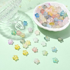 フロストアクリルビーズ200個  金フォイル  スター  ミックスカラー  9x10x5mm  穴：1.6mm&nbsp;FACR-CJ0001-19