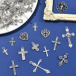 100pcs20スタイルチベットスタイルアロイペンダント  クロスチャーム  アンティークシルバー  22.5x15x2mm  穴：1.6mm&nbsp;FIND-YW0010-57