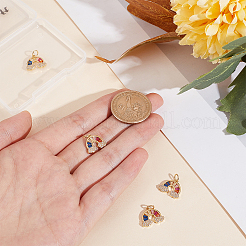 真鍮マイクロペーブカラフルな立方ジルコニアペンダント  丸カン付き  レインボー  18KGP本金メッキ  11.5x14x2mm  穴：3.5mm  5個/箱&nbsp;ZIRC-BBC0001-18
