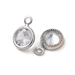 真鍮製ガラスチャーム  丸いチャーム  長持ちメッキ  ラックめっき  多面カット  プラチナ  8x6x3mm  穴：1.2mm&nbsp;KK-C253-03P