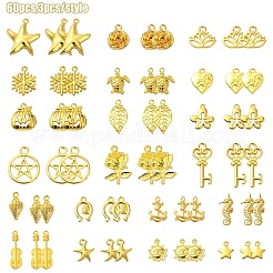 60pcs20スタイルチベットスタイルアロイペンダント  混合図形  ゴールドカラー  12~29.5x7~20.5x1~4.5mm  穴：1.5~3mm  約3個/スタイル&nbsp;FIND-YW0004-77