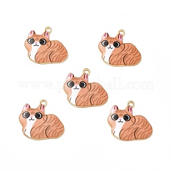 合金エナメルチャーム  カドミウムフリー＆ニッケルフリー＆鉛フリー  ゴールドカラー  猫のチャーム  砂茶色  22x24x2mm  穴：1.8mm&nbsp;ENAM-M046-11G-D