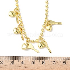 真鍮のキーとハートのペンダントビブネックレス  ラックめっき  長持ちメッキ  カドミウムフリー＆鉛フリー  18KGP本金メッキ  17.64インチ（44.8cm）&nbsp;NJEW-G183-08G