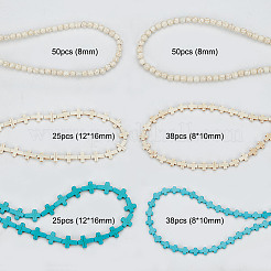6スタイルの合成ターコイズビーズ連売りセット  染め  クロスラウンド  ミックスカラー  8mm  穴：1mm  約50個/連  15.35インチ  1連&nbsp;TURQ-GO0001-01
