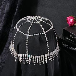 合金ラインストーンメッシュヘッドバンド  女性と女の子のためのヘアアクセサリー  プラチナ  224x6mm&nbsp;OHAR-WH20005-32P