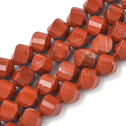 天然石レッドジャスパービーズ連売り  多面カット  ツイスト  10~10.5x9.5~10.5x9.5~10.5mm  穴：1mm  約38~40個/連  14.96~15.35''（38~39センチメートル）&nbsp;G-C267-B22