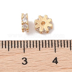 真鍮マイクロペーブクリアキュービックジルコニアビーズ  ニッケルフリー  フラットラウンド  ゴールドカラー  5.5mm  穴：1mm&nbsp;KK-B100-054B-G