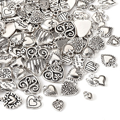 100pcs20スタイルチベットスタイルアロイペンダント  ハート  アンティークシルバー  8~17x6~19x1.5~5.5mm  穴：1~3mm  5個/スタイル&nbsp;FIND-TA0003-59