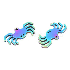イオンプレーティング（IP）201ステンレスペンダント  ハロウィンスタイル  カニ  虹色  12x24.5x1mm  穴：1.4mm&nbsp;STAS-N098-080M