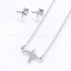 304ステンレススチールジュエリーセット  スタッドピアスとペンダントネックレス  ハートビート  ミックスカラー  ネックレス：18.9インチ（48cm）  スタッドピアス：9x12x1.2mm  ピン：0.8mm&nbsp;SJEW-O090-01