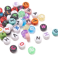 アクリルビーズ  水平穴  混合文字  フラットラウンド  ミックスカラー  ビーズ：440個/箱&nbsp;TACR-YW0001-43