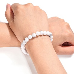 天然石ストレッチブレスレット  ハウライトとゴムひも付き  ホワイト  2インチ（5.2cm）&nbsp;X-BJEW-G073-12