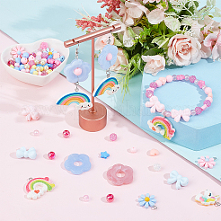 DIYジュエリー作りの発見キット  アクリル＆ガラスパールビーズを含む  樹脂チャーム  ハート＆ちょう結び＆花＆虹＆ユニコーン＆花  ミックスカラー  790個/箱&nbsp;OACR-PH0004-10
