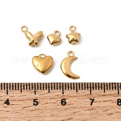 ステンレスペンダント201個  ハート/星/月/蝶のチャーム  ゴールドカラー  6~11x5.5~8x2~3.5mm  穴：1.2mm  10個/セット&nbsp;STAS-F348-03G