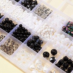 DIYブレスレット作りキット  キューブ、レター、スターのアクリル、プラスチックビーズを含む  ハート＆猫＆パンダ 304 ステンレススチール＆合金エナメルペンダント  白黒  804個/セット&nbsp;DIY-FS0004-34