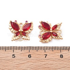 真鍮ガラス コネクタ チャーム  バタフライリンク  18KGP本金メッキ  レッド  16x16x3.5mm  穴：1.5~1.6mm&nbsp;X-KK-B125-08G-04