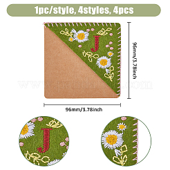 4個 4スタイル 季節テーマ 不織布フェルト刺繍コーナーブックマーク  手刺繍の花のしおり  三角形のコーナー ページ マーカー  本を読むのが好きな先生向け  文字jの正方形  ミックスカラー  95~96x96~97x2mm  1個/スタイル&nbsp;FIND-HY0002-47B