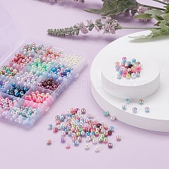 900個15スタイルレインボーABSプラスチックイミテーションパールビーズ  グラデーションマーメイドパールビーズ  染め  ラウンド  ミックスカラー  5.5~6x5~5.5mm  穴：1.5~2mm  60個/スタイル&nbsp;OACR-YW0001-13