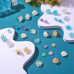 DIYフラワーイヤリング＆フィンガーリングメイキングキット  樹脂カボション含む  304ステンレススタッドピアス金具  真鍮製パッドリングベース  ミックスカラー  82個/箱&nbsp;DIY-SZ0008-46